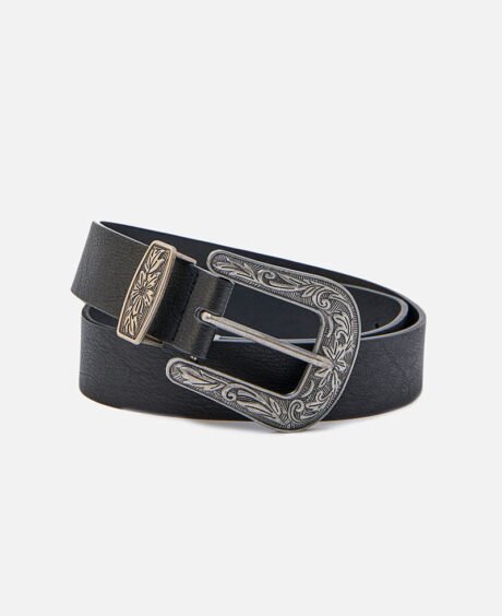 Nappa leather belt with floral pattern