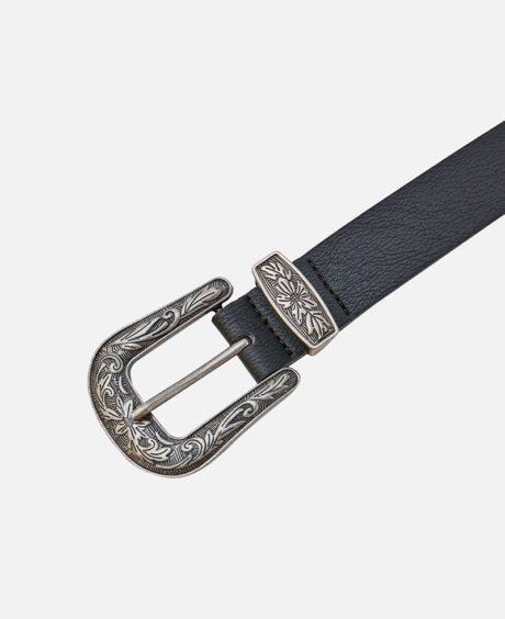 Nappa leather belt with floral pattern