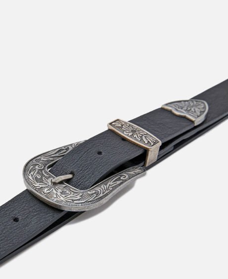 Nappa leather belt with floral pattern