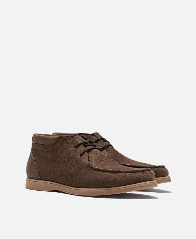 Brown nubuck leather hight-top deck shoes