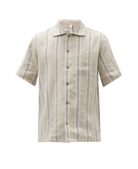 Striped linen short-sleeved shirt