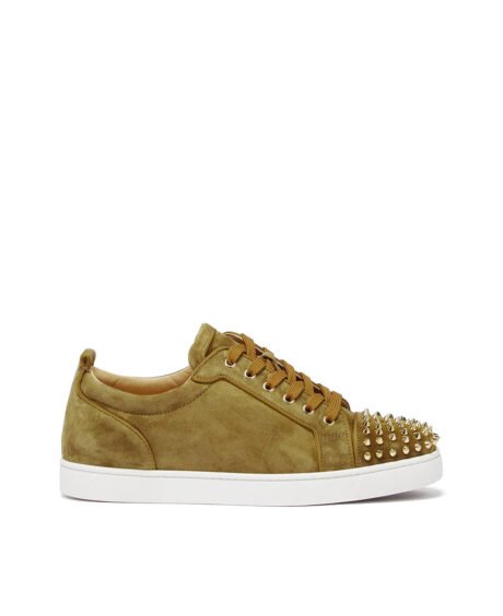 Leather studded velvet trainers